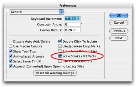 опция Scale Strokes & Effects в настройках была активна