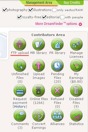 Uploading photos and illustrations to Dreamstime via FTP