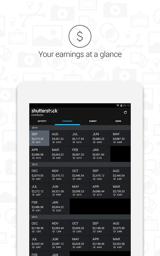 view earnings on Shutterstock through phone