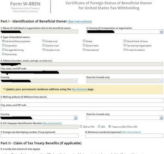 How to fill out W-8BEN on 123RF